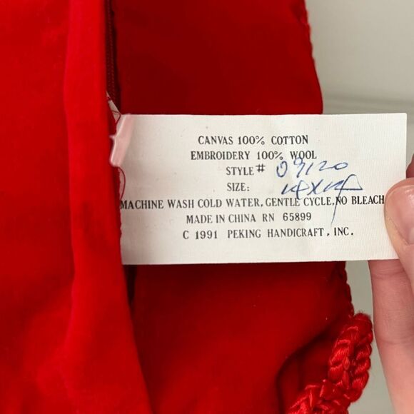 Vintage Needlepoint Santa Christmas Pillow Cover Wool Velvet 14x14 - Picture 3 of 3